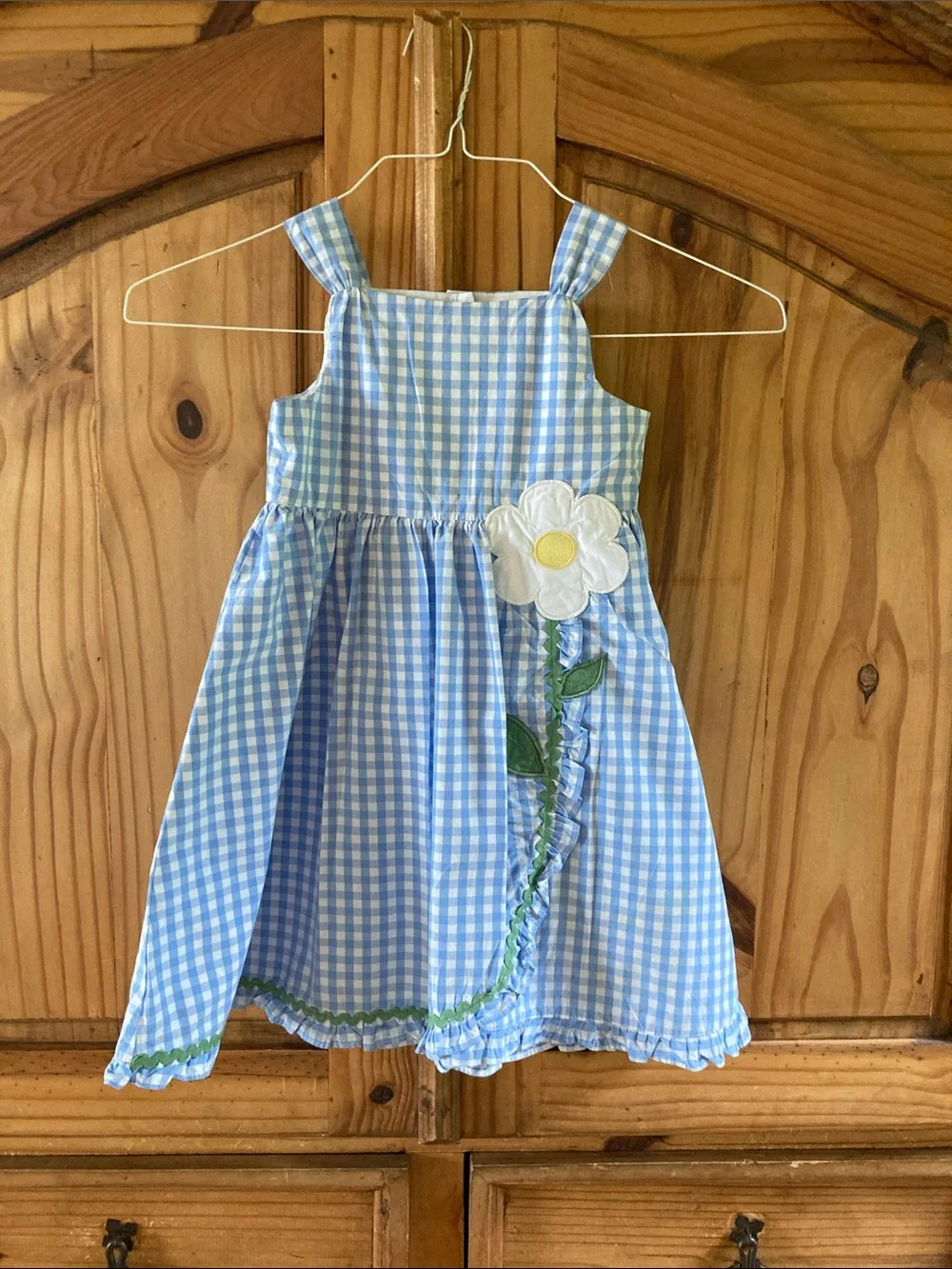 Girls Gymboree blue white checks flower sleeveless sun dress size 4T